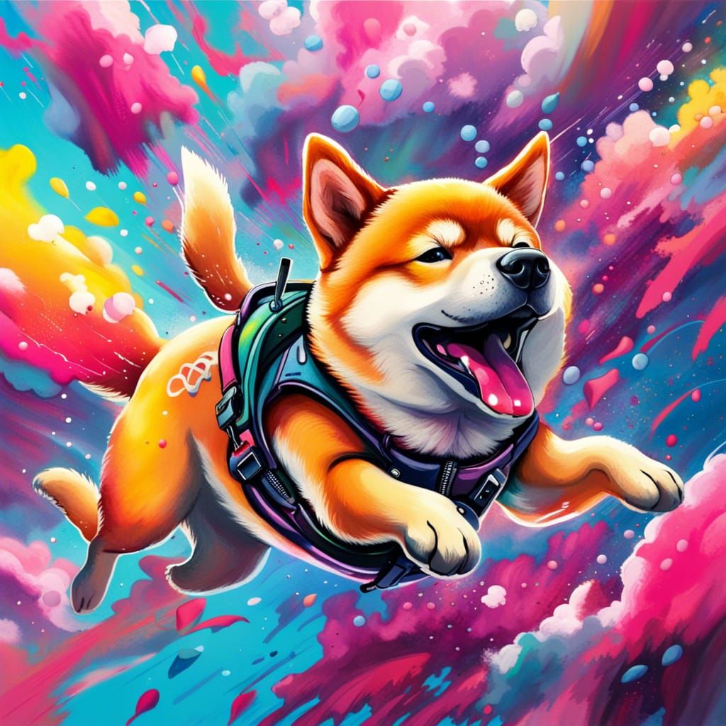 Colorful Shiba Inu Skydiving in Graffiti Art Style