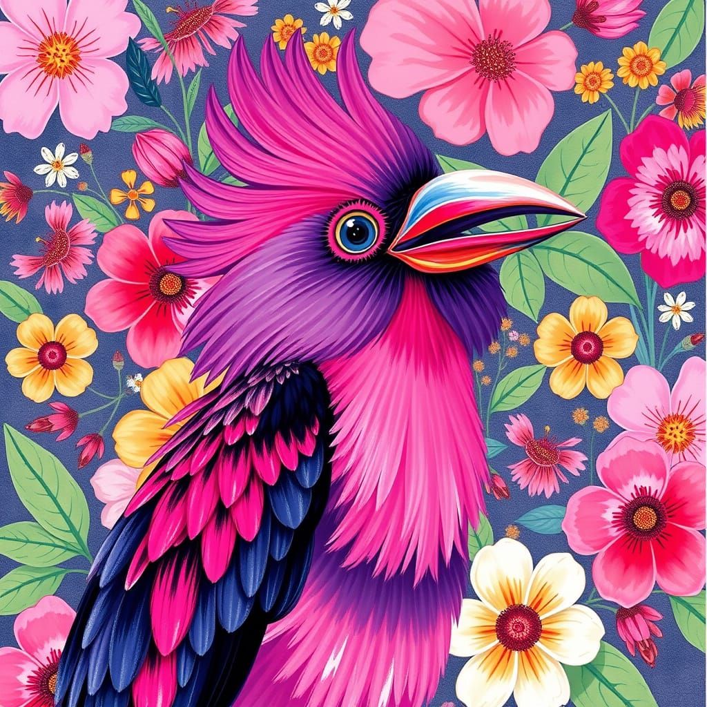 Joyful Magenta Cockatoo in Floral Art Style