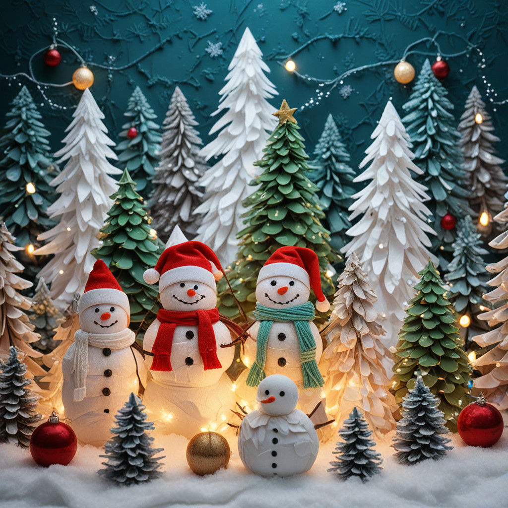 Joyful Christmas Scene with Snowman and Family