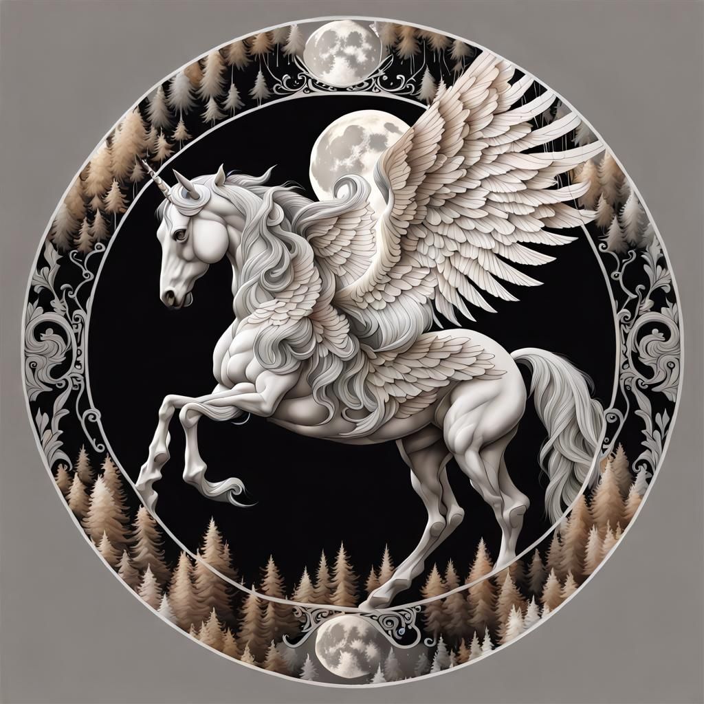 Winged Pegasus in Forest: Double Exposure Portrait