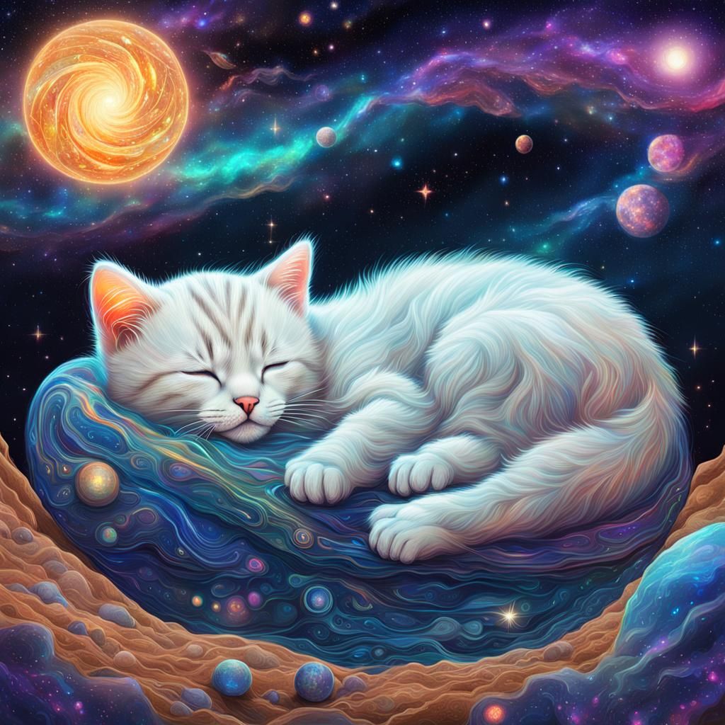 Newborn Kitten Sleeping: Holographic Cosmic Illustration