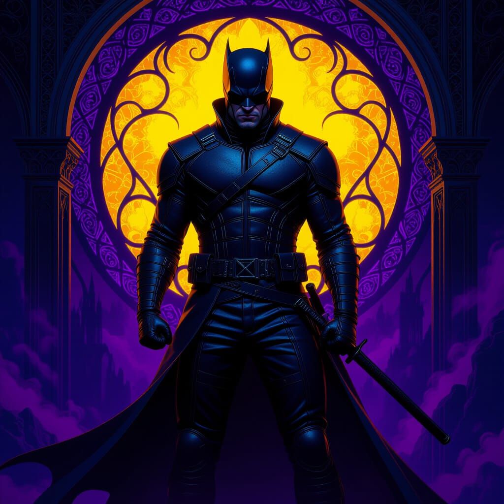 Dark Leather Hero in Mystical Fantasy Setting