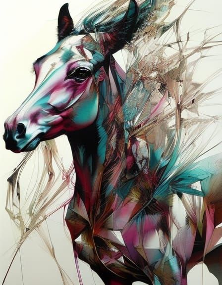 Hyperdetailed Horse in Mixed Media Style
