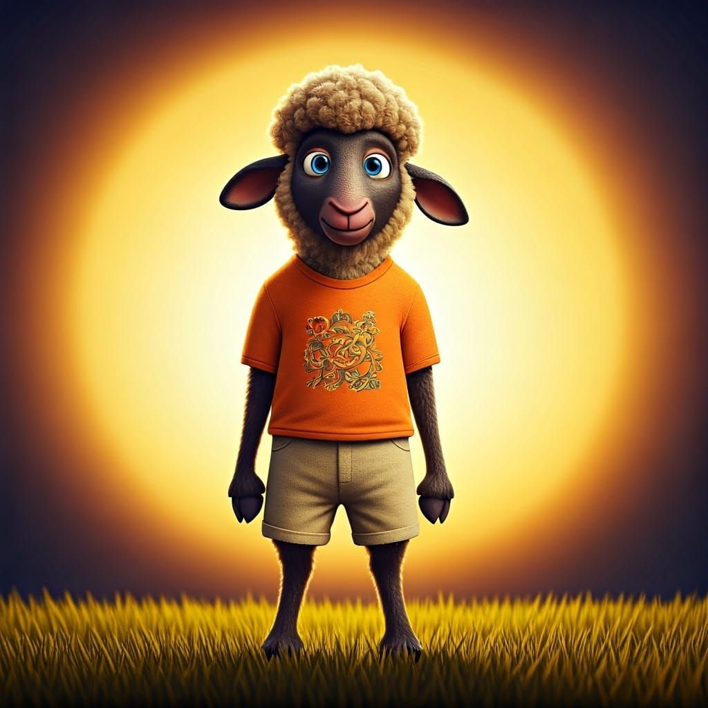 Adventurous Sheep Character in Pixar-Inspired 3D Art