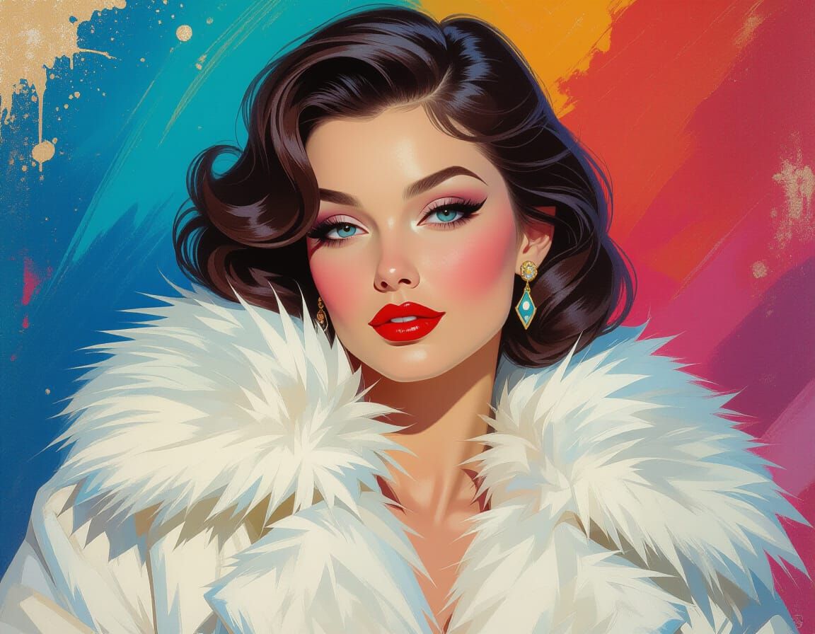 Woman in White Fur Coat, Vintage Winter Style