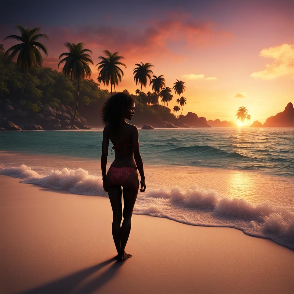 Tropical Sunset Silhouette: Detailed Matte Painting