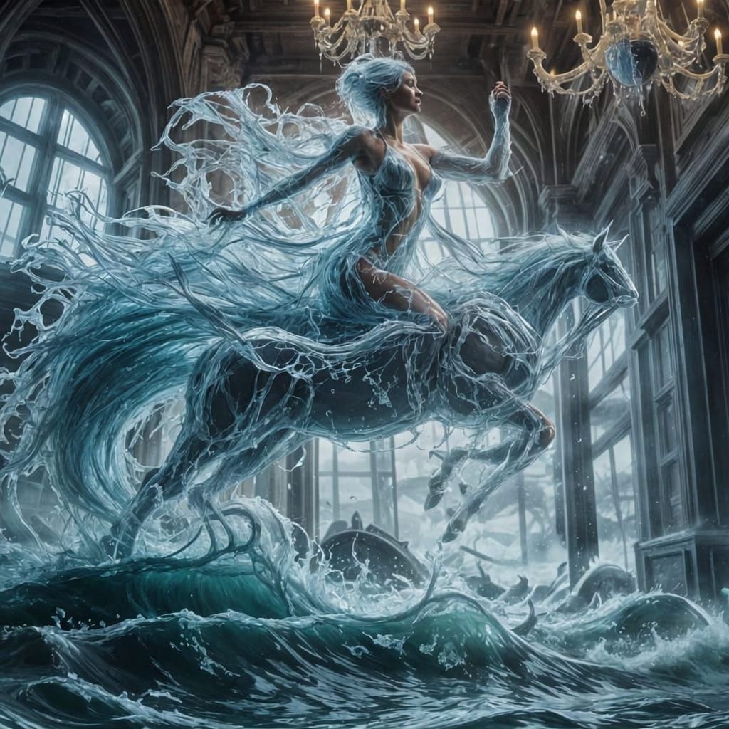 Majestic Water Horses Leaping Over Waves