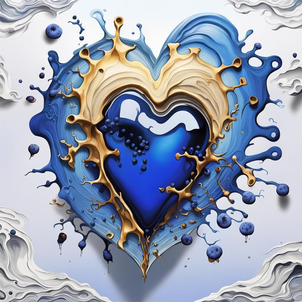 Hyperrealistic Blueberry Heart Fusion in Surreal Landscape