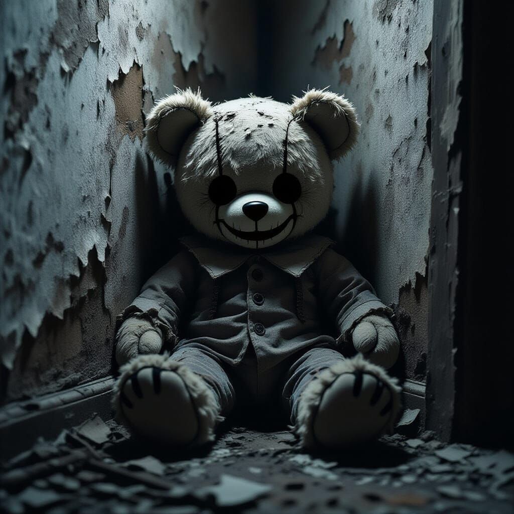 Sinister Shadow Teddy in Abandoned Room