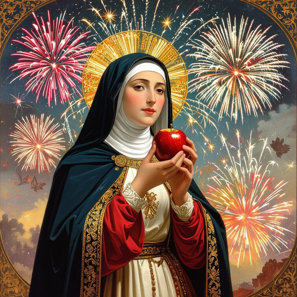Saint Teresa Savoring an Apple, Baroque Painting Style