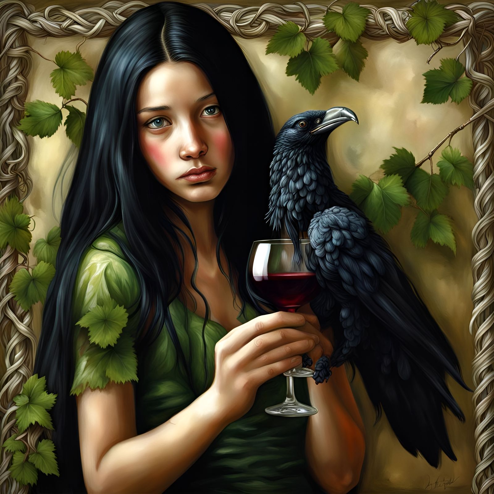 Italian Beauty with Wine Bottle Still Life