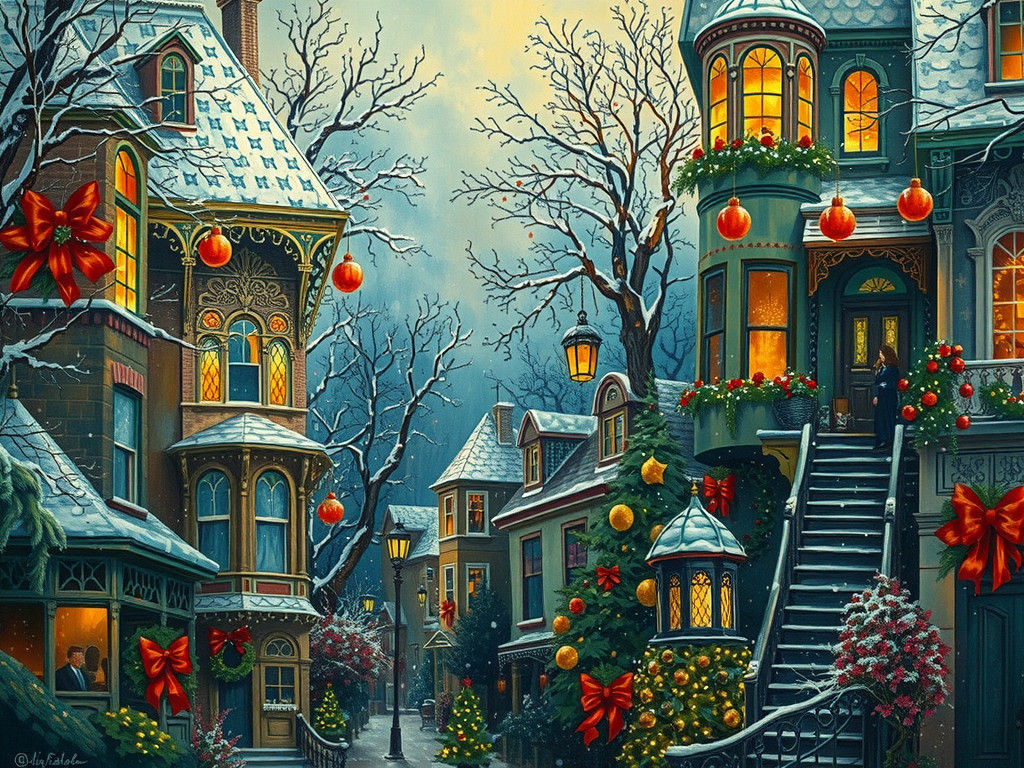 Festive Winter Tapestry in Warwick Goble Style