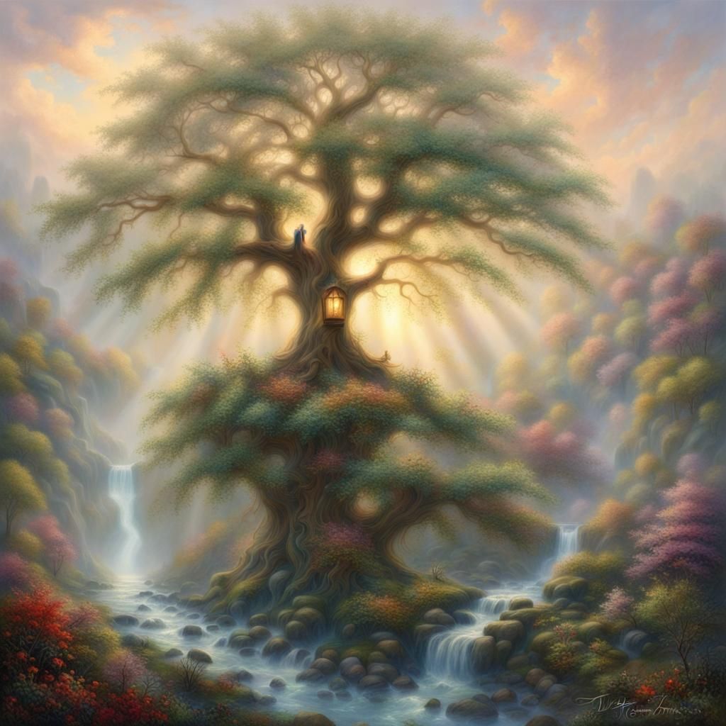 Ethereal Tree of Life in a Thomas Kinkade Style