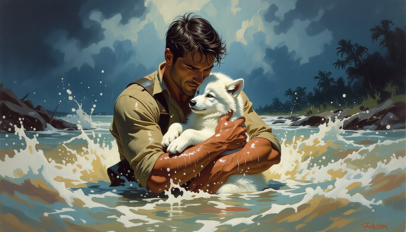 Heroic Rescue of Wolf Cub from Flooded River