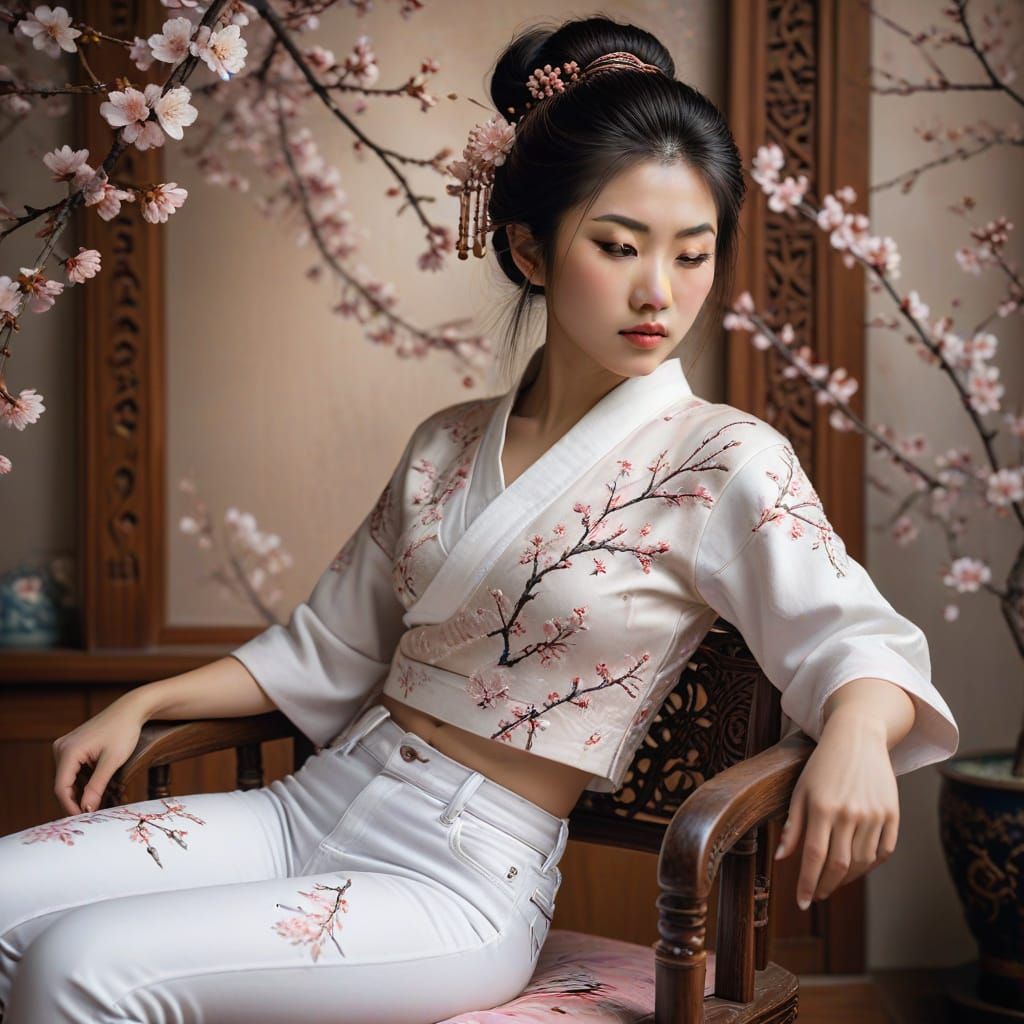 Geisha in White Jeans with Vibrant Pastels