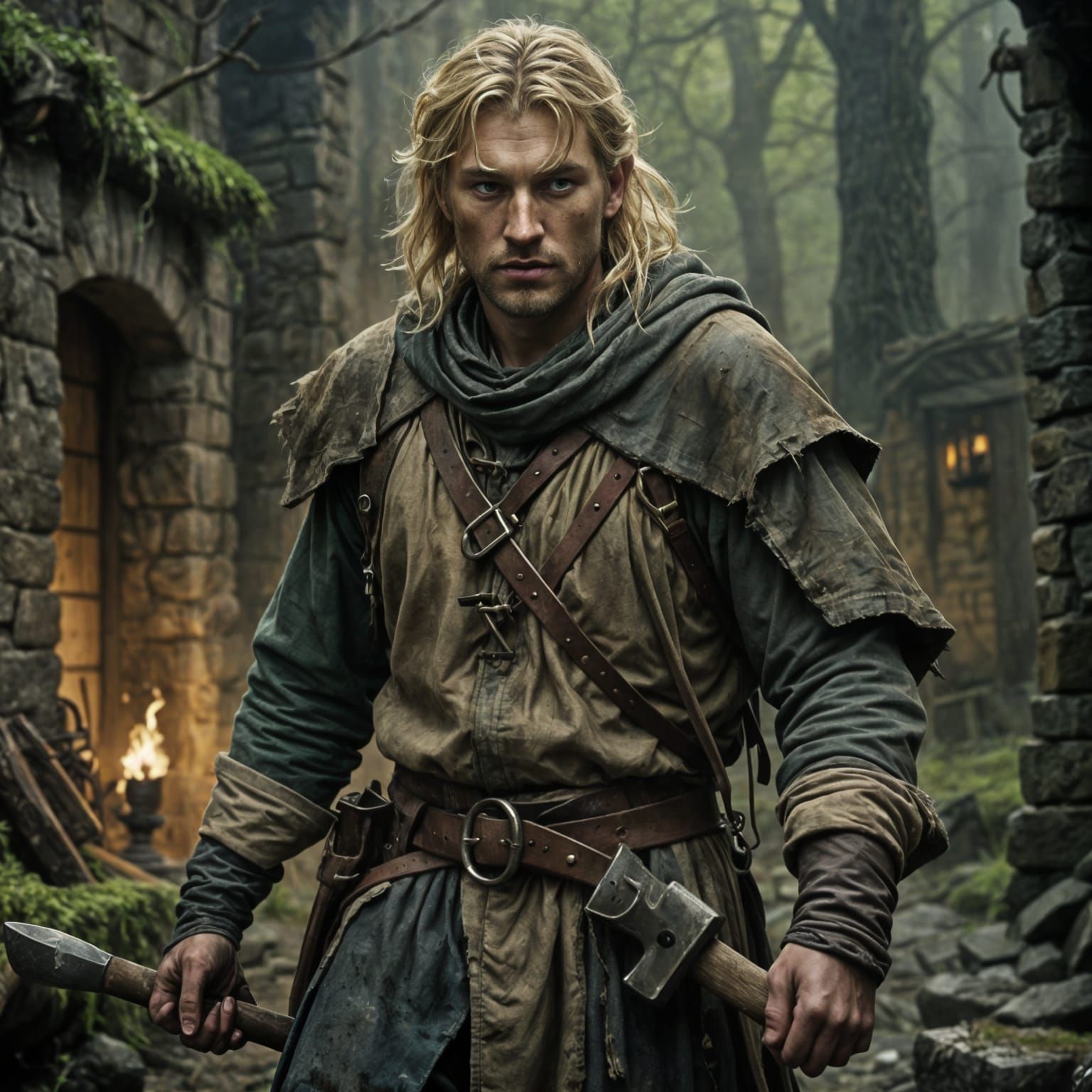 Medieval Thief with Hatchet: Fantasy Oil Painting