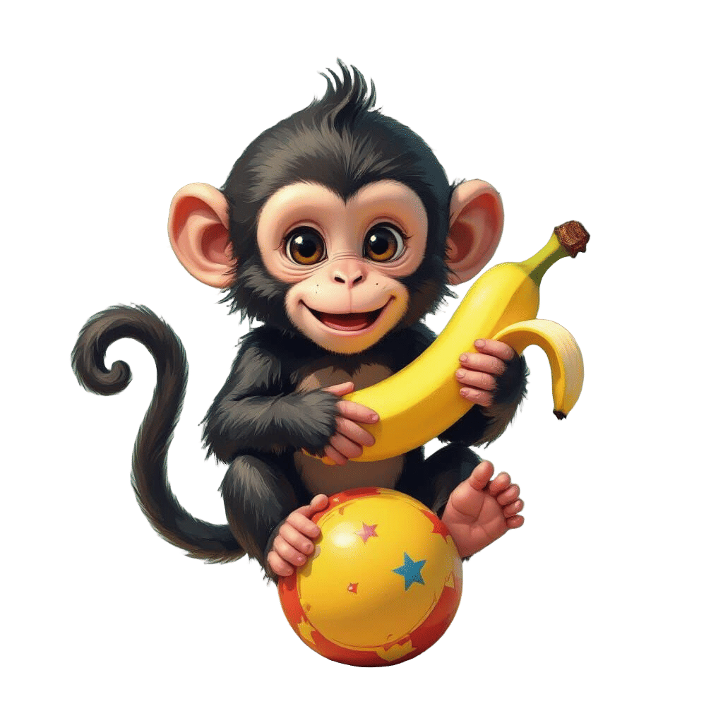 Circus Monkey Balances on Ball in Elegant Digital Art