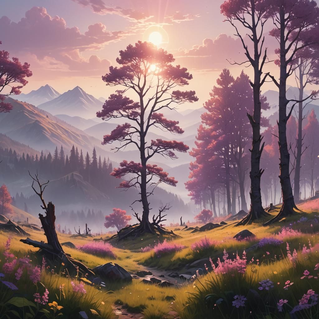 Misty Mountain Landscape in Ethereal Lighting