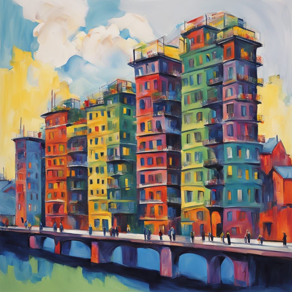 Women in Vibrant Fauvist Cityscape