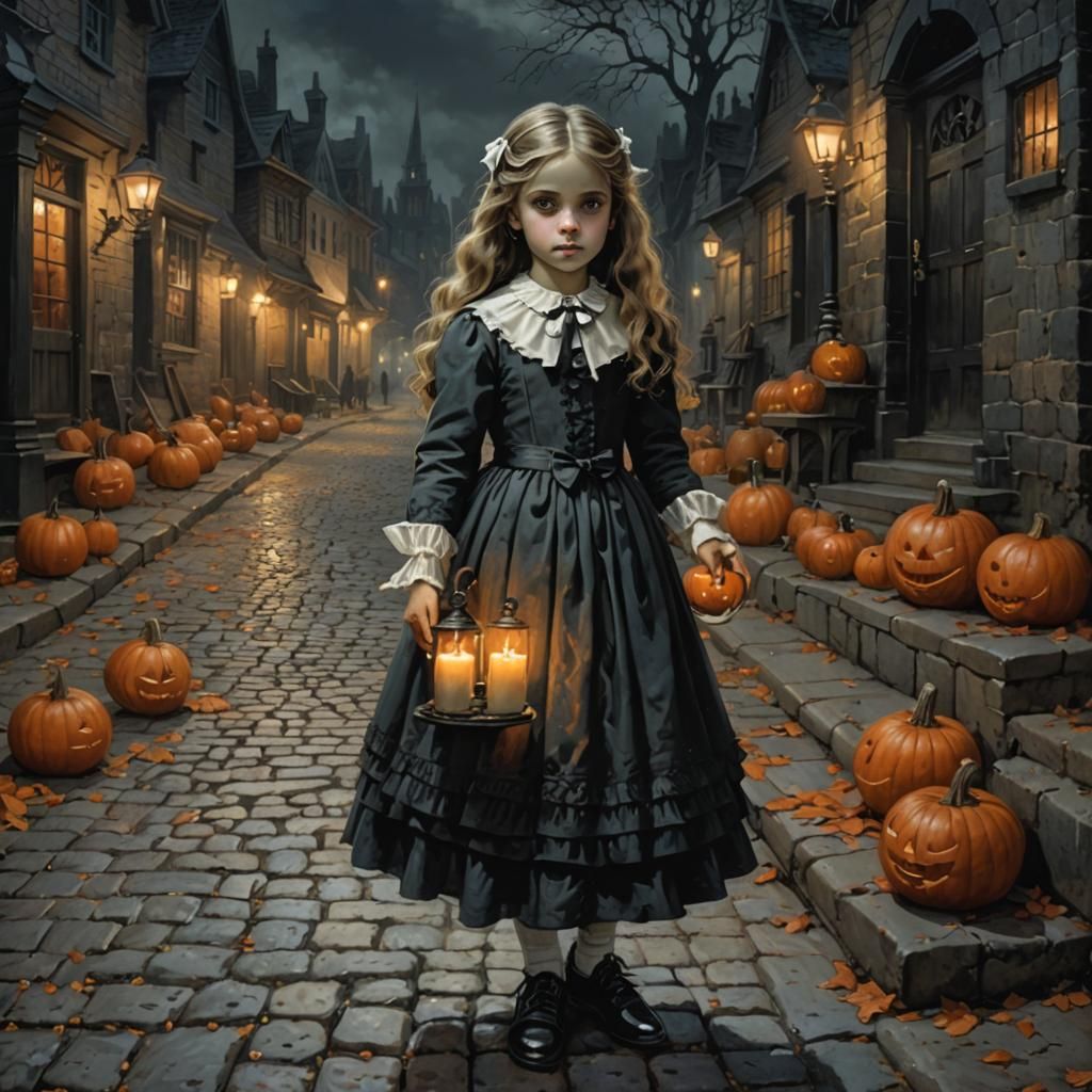 Ghost Girl with Candle on Spooky Street