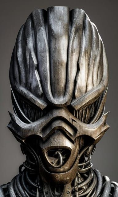 Cyberpunk Knight Portrait in Wood Sculpture Style