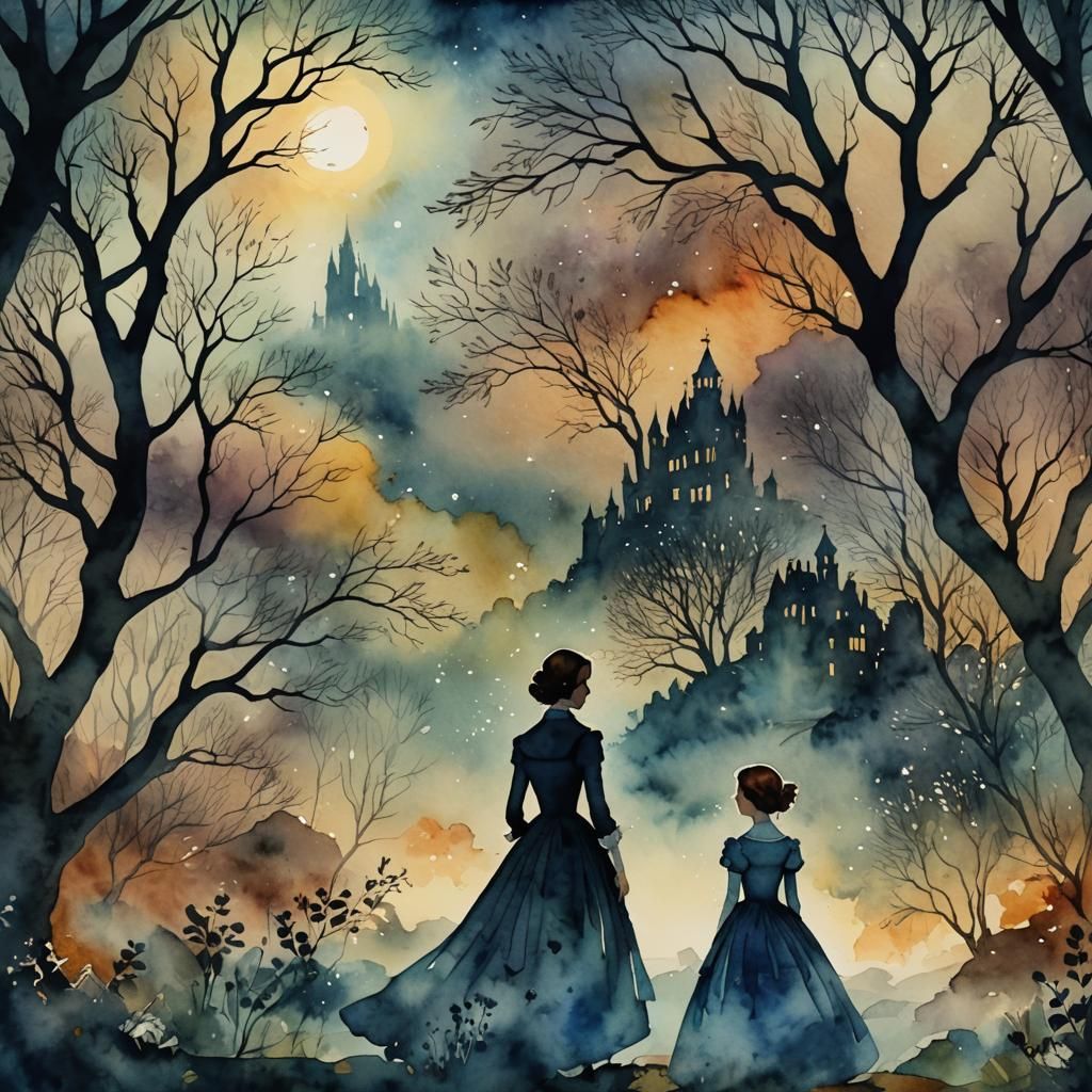 Nebulous Silhouettes in Digital Watercolor Art