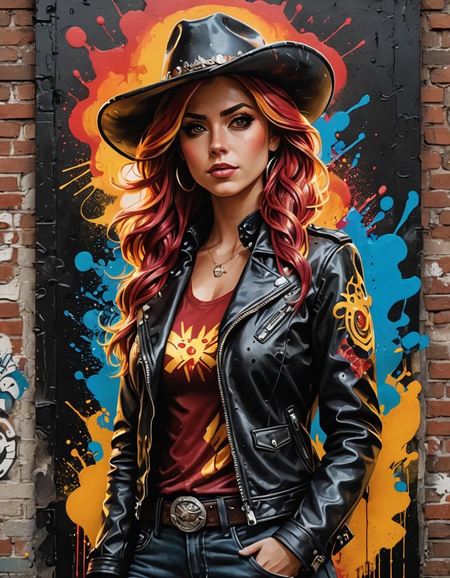 Sunset Shimmer as Cowboy in Graffiti Art Style