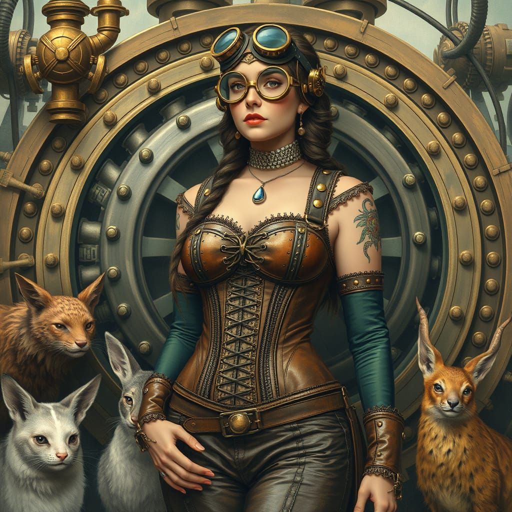 Steampunk Goddess Amidst Intricate Engine