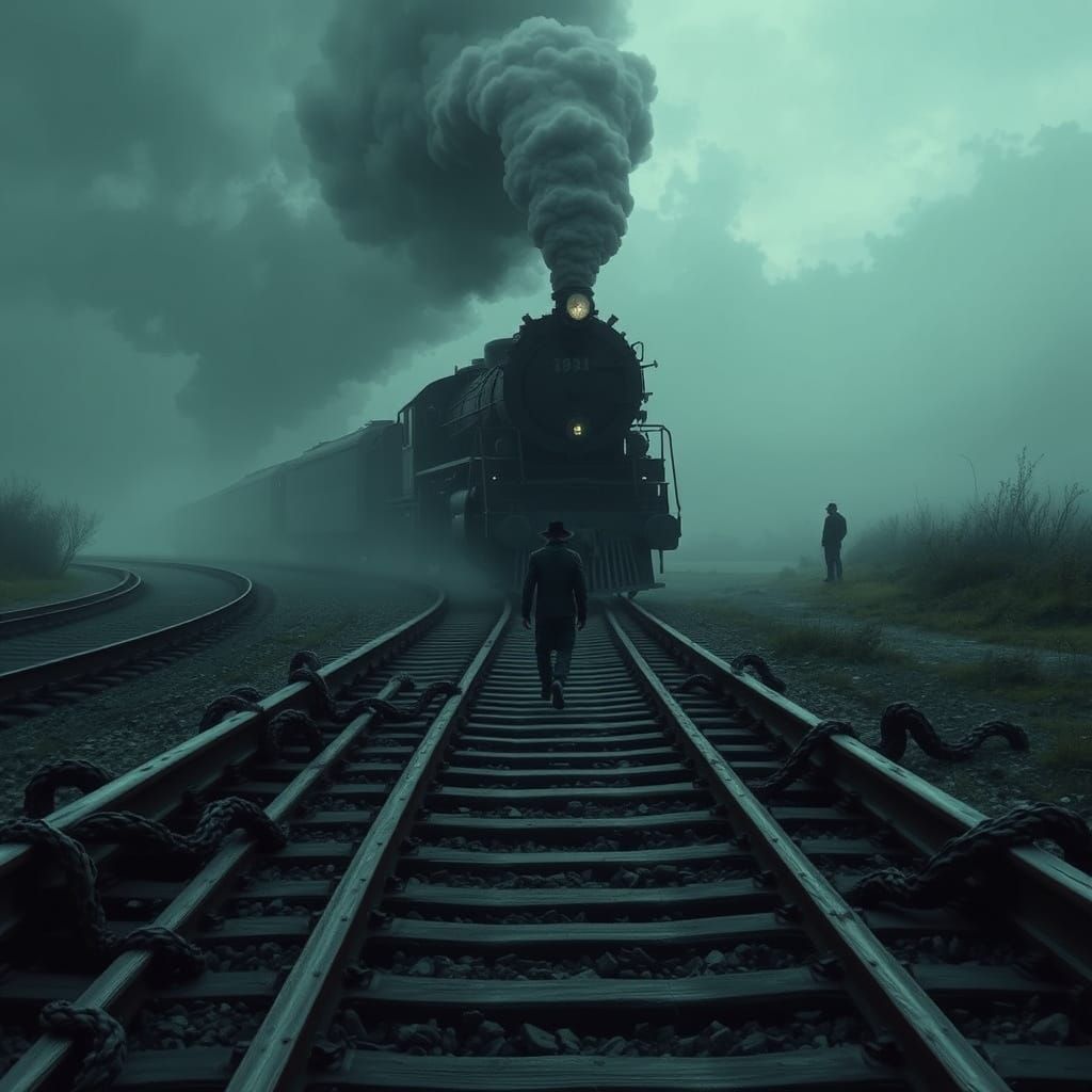 Mysterious Train Descends into Darkness in Ominous Landscape