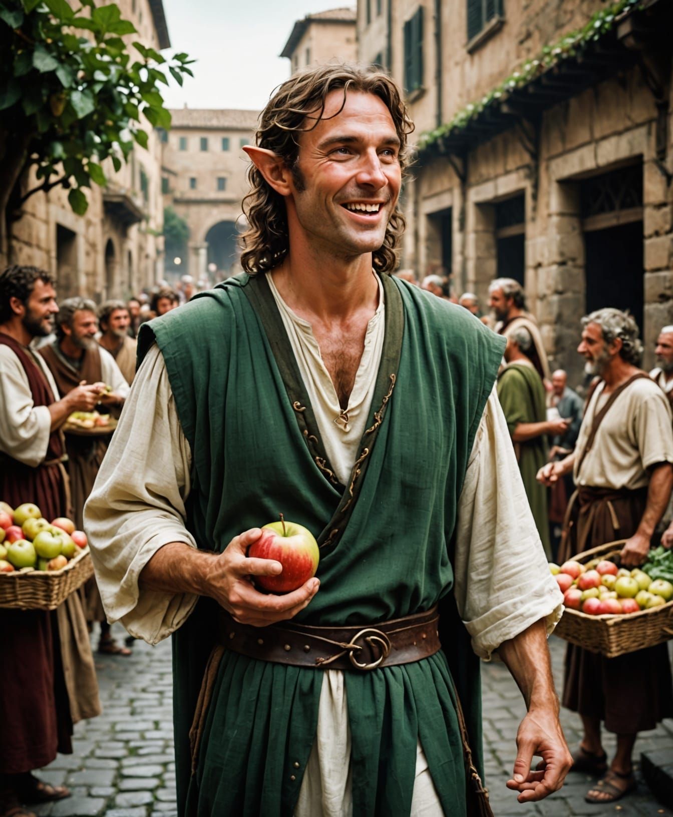 Elven Aristocrat Eats Apple in Ancient Rome