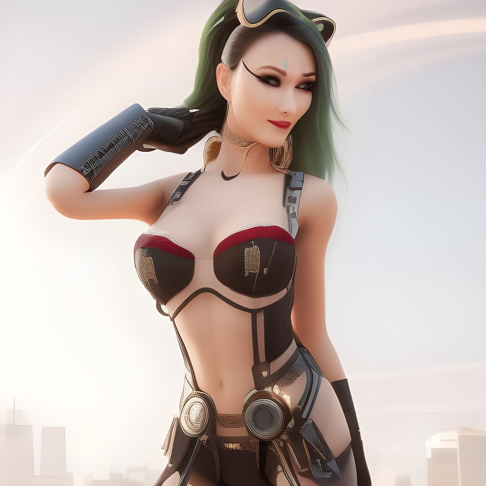 Cyberpunk Woman at Dinner in Hyperrealistic 3D