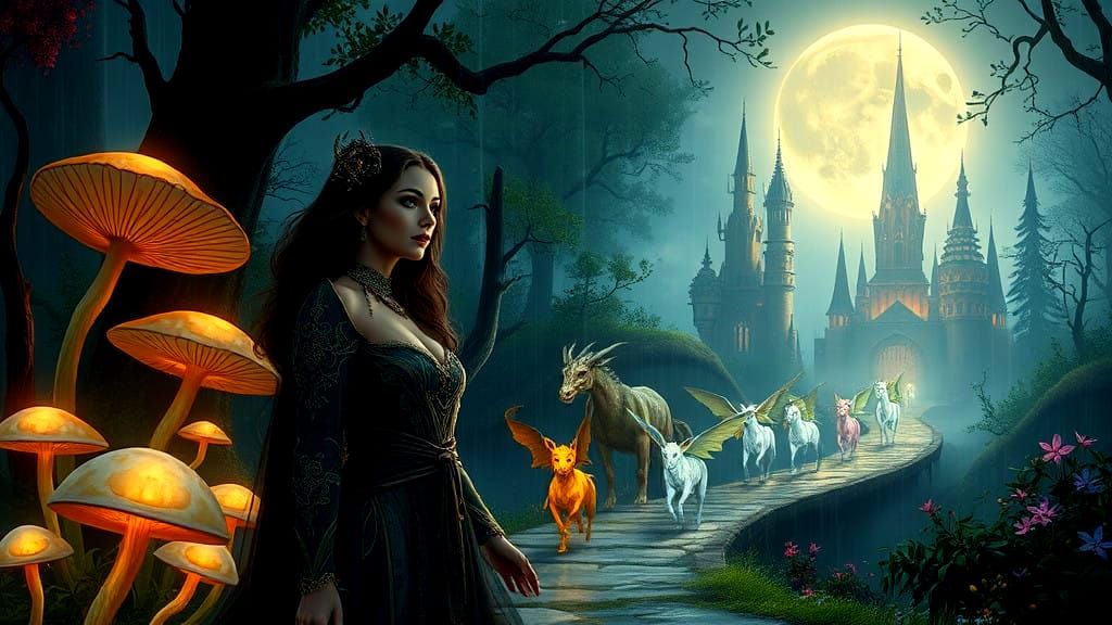 A Guiding Fantasy Princess in a Magical Moonlit Realm