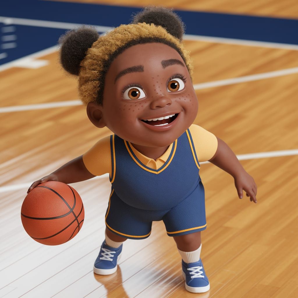African American Girl Basketball Player in Pixar-Inspired Po...
