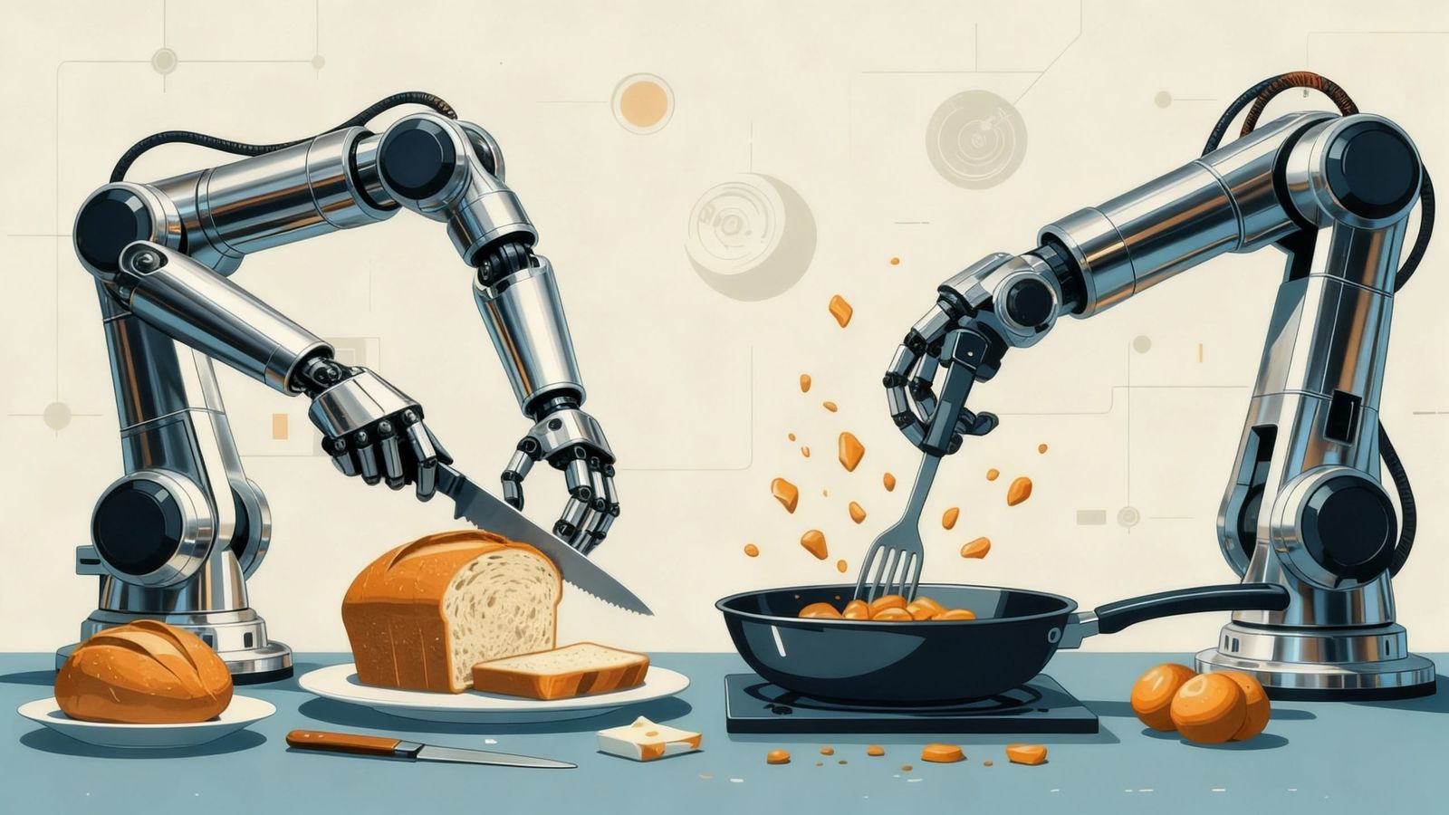 Futuristic Robotic Arms in Daily Tasks: Bread Cutting & Cook...