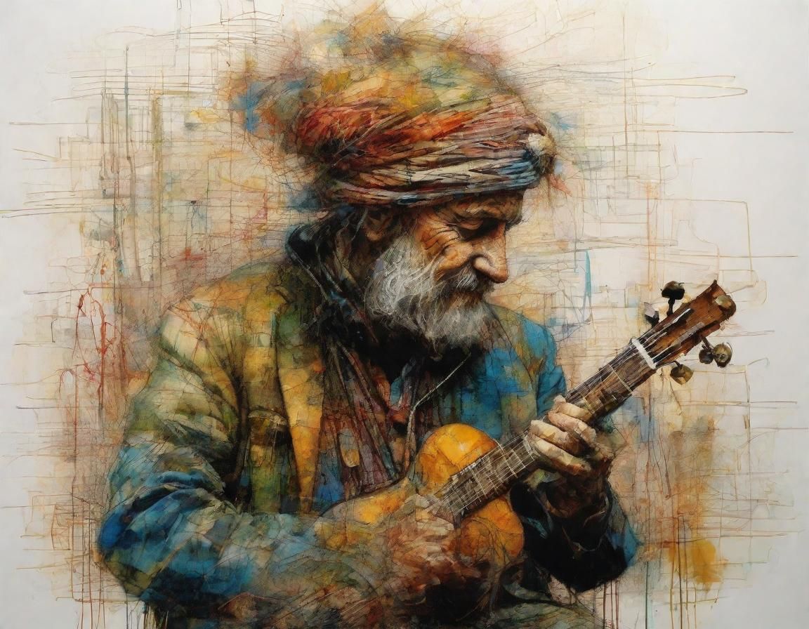Vibrant Street Musician in Intricate Artistic Style