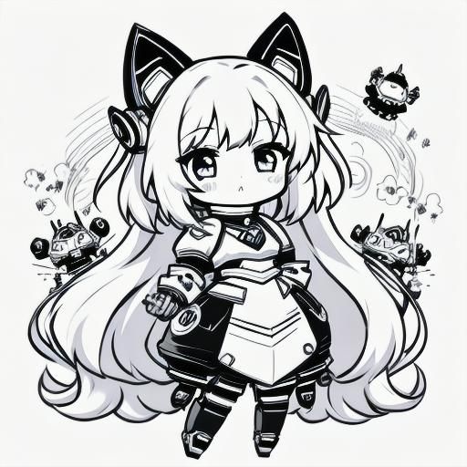 Chibi Robot Coloring Page Line Art