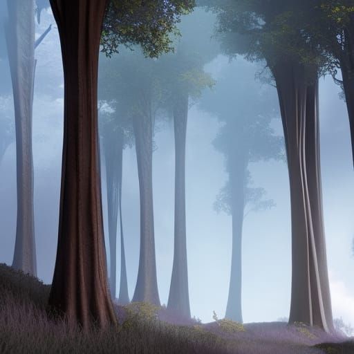 Elven Hut Among Silver Trees with Lanterns