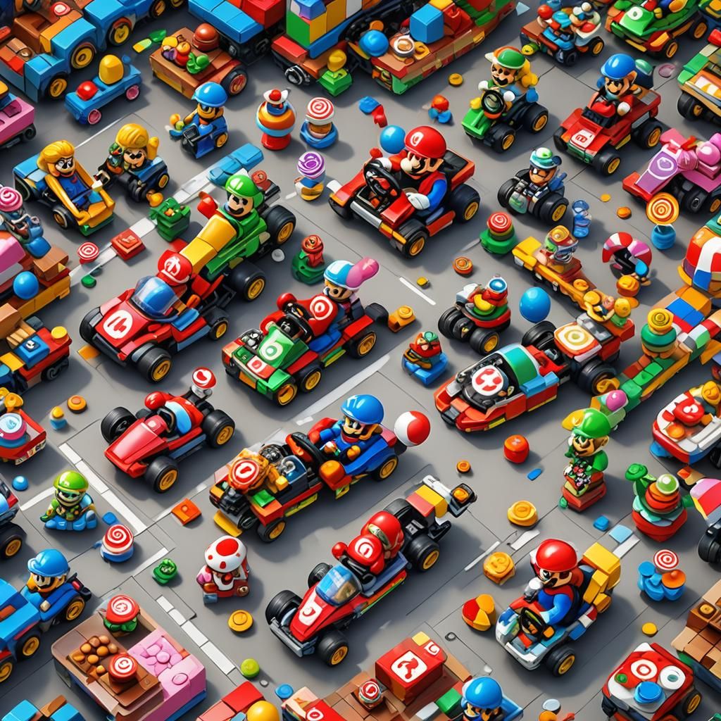 Lego Mario in Mario Kart: Candy Art Illustration