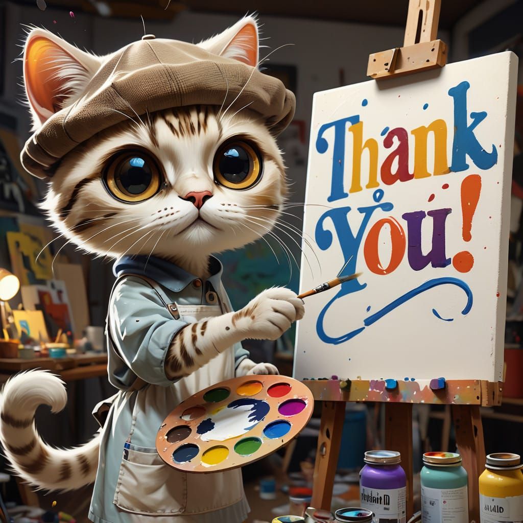 Feline Artist Creates Whimsical Masterpiece in Vibrant Color...
