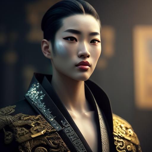 Dazzling Male Model in Kimono Battle Robe