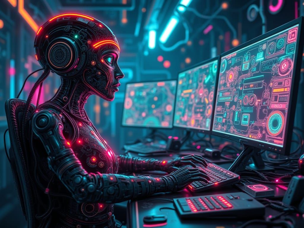 Steampunk and Future Women at Futuristic Desks