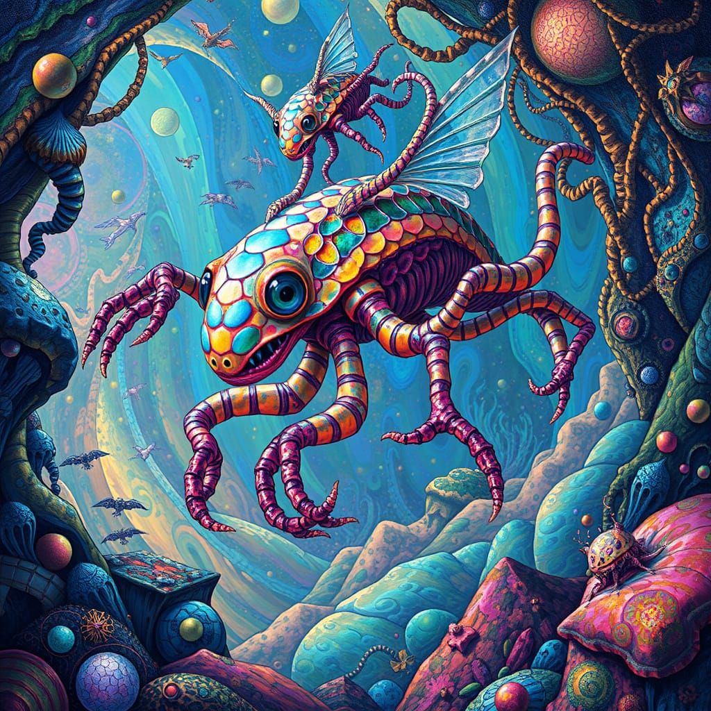 Iridescent Creatures in Holographic Dreamscape
