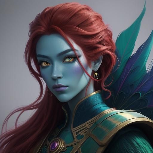 Exotic Woman with Peacock Lashes: Fauvist Portrait