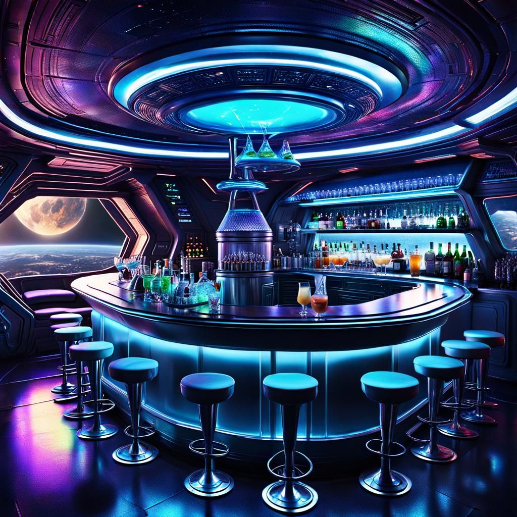 Futuristic bar on spaceship