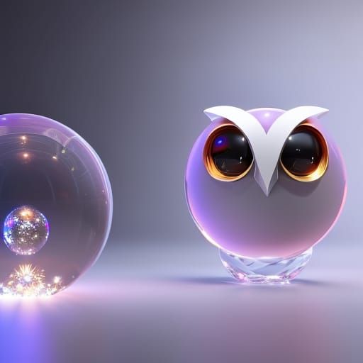 Crystal Owl Cub with Glowing Aura: Detailed Concept Art