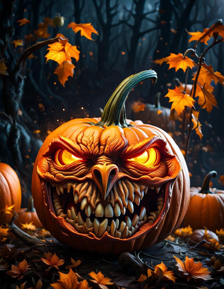 Monster Pumpkin Carving with Volumetric Lighting