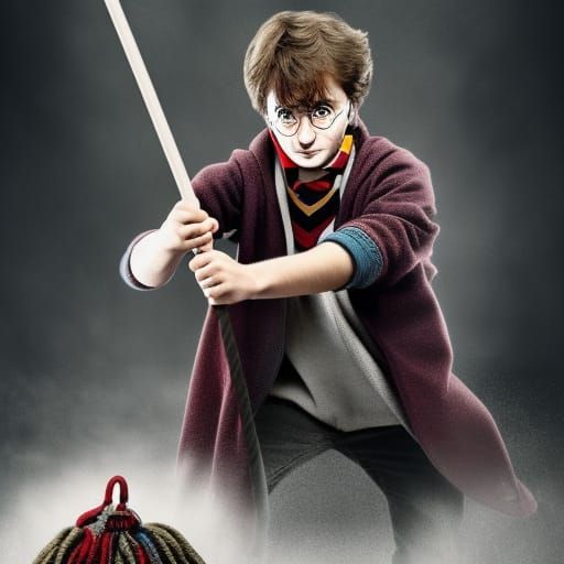Hyperrealistic Harry Potter Rides a Mop