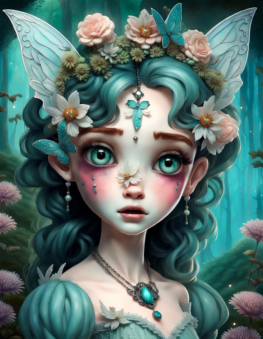 Victorian Vampire Fairy with Turquoise Fox