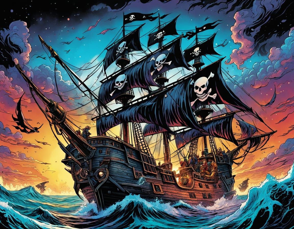 Pirate Ship in Comic Book Art Style