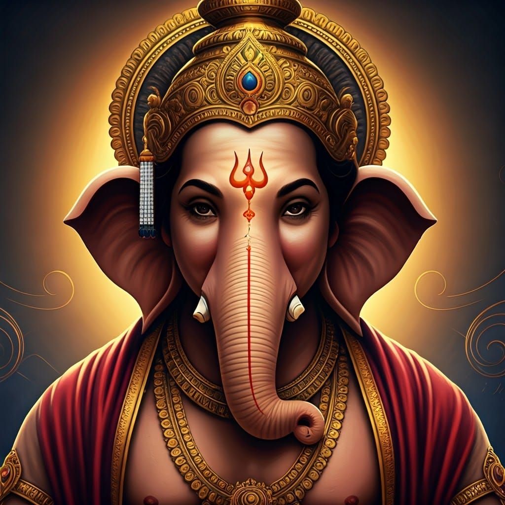 Ganesha in Art Nouveau Style with Golden Jewelry